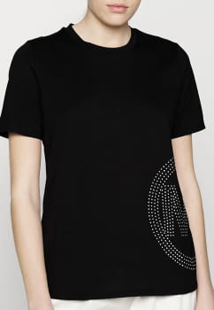MICHAEL KORS camiseta negra manga corta con logo y strass lateral - 1
