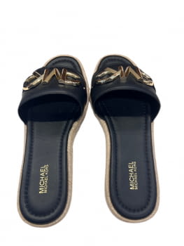 MICHAEL KORS sandalia negra con suela de esparto y aplicaciones en oro - 3