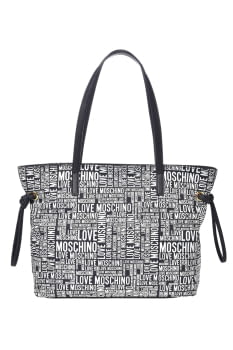 LOVE MOSCHINO bolso shopping con letras blanco y  negro - 2