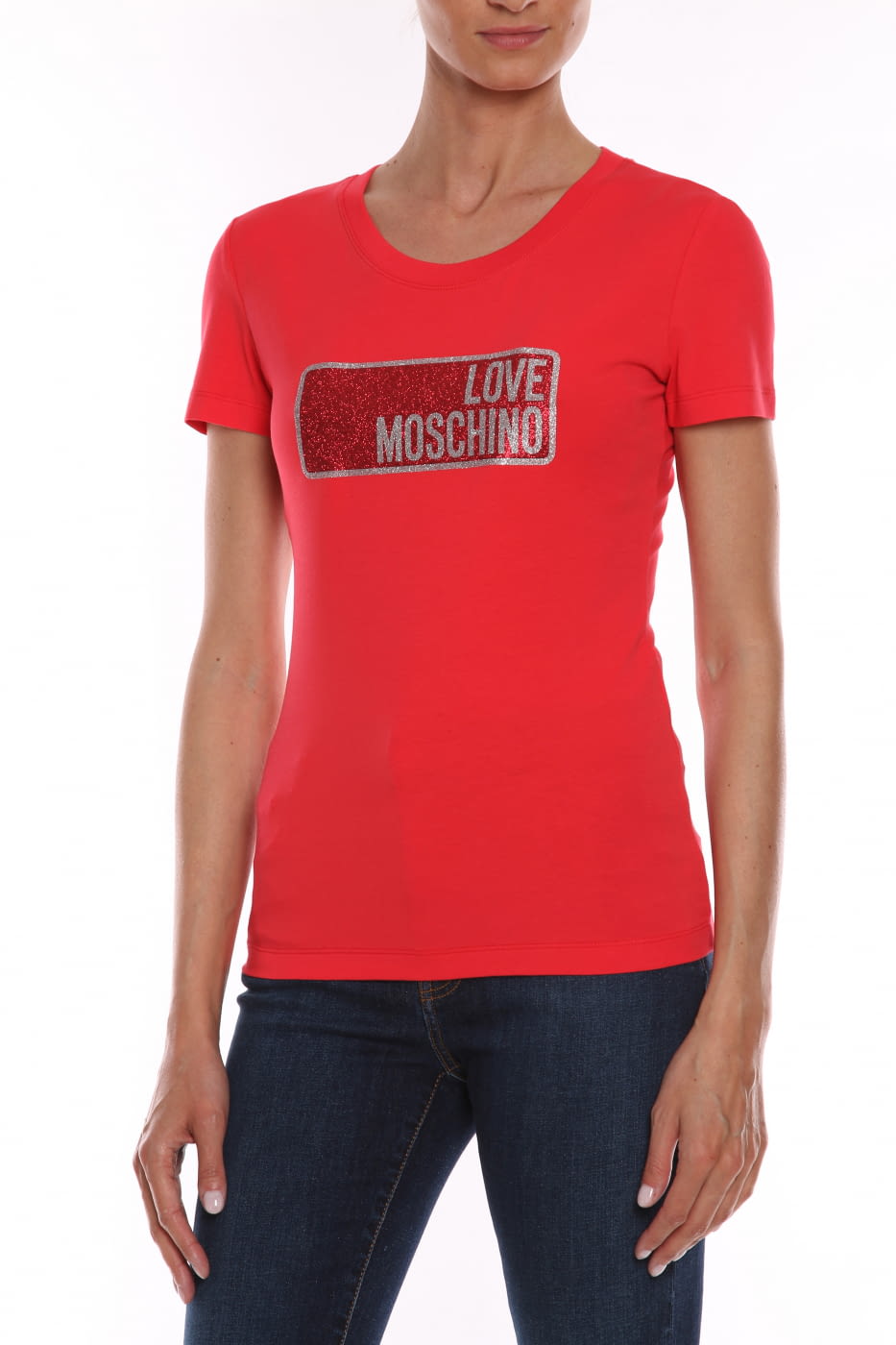 LOVE MOSCHINO camiseta roja manga corta  con logo de lúrex