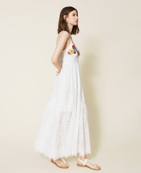 TWINSET vestido largo blanco troquelado con flores - 2