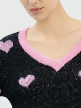 FRACOMINA vestido en lana gris con estampado de corazones en rosa - 4