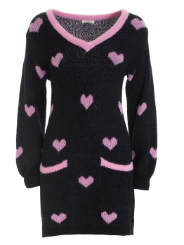 FRACOMINA vestido en lana gris con estampado de corazones en rosa - 5
