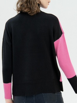 FRACOMINA jersey en lana cuello alto color fúcsia y negro estampado - 3