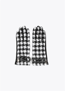 LOLA CASADEMUNT guante con estampado de quadro color negro y blanco