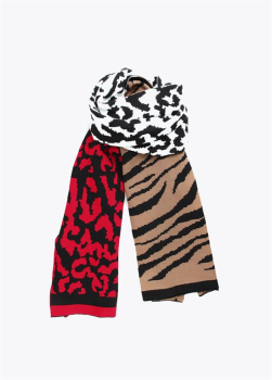LOLA CASADEMUNT bufanda en animal print tricolor negro, blanco y rojo - 2