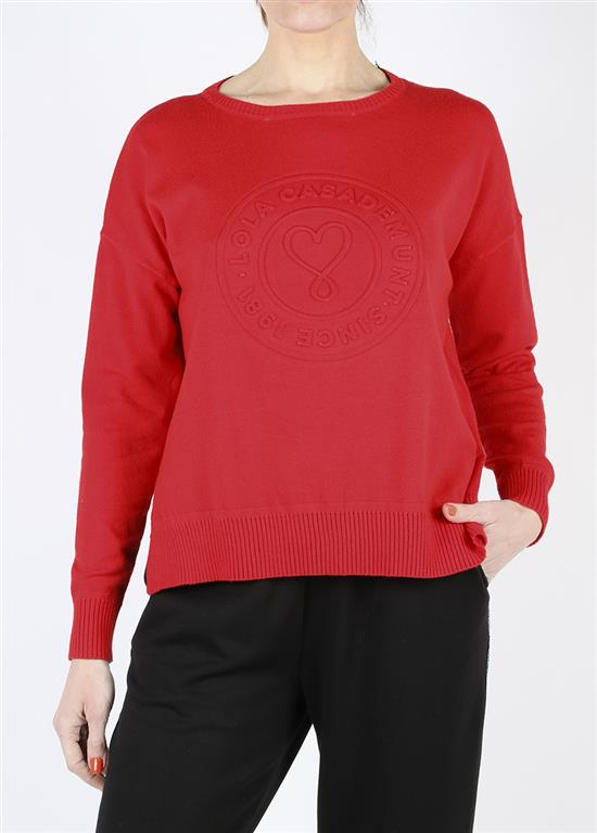 LOLA CASADEMUNT jersey color rojo con logotipo en  relieve