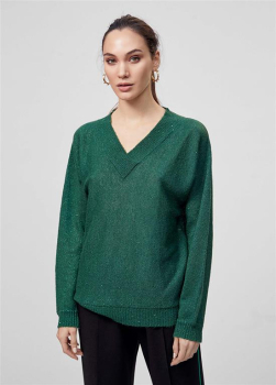 LOLA CASADEMUNT jersey escote pico en lamé color  verde - 1
