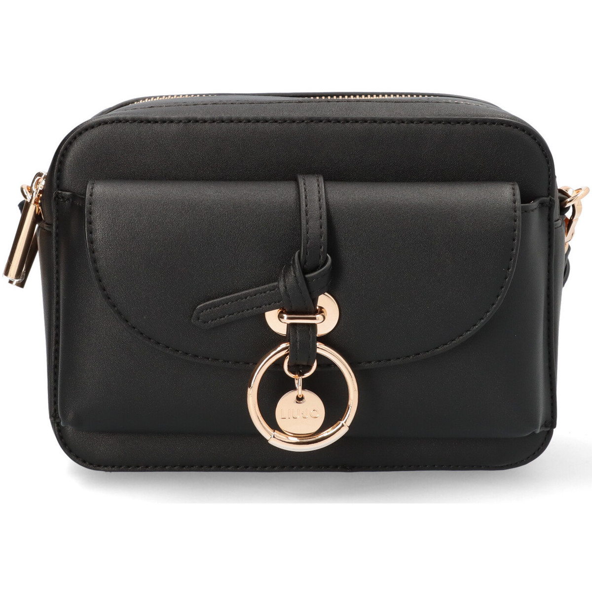 LIU·JO bolso en ecopiel color negro con doble  cremallera y bolsillo con cierre en oro