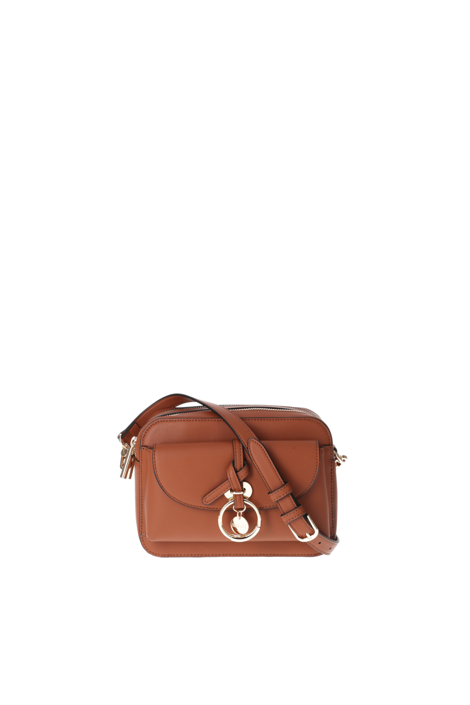 LIU·JO bolso en ecopiel color cuero con doble  cremallera y bolsillo con cierre en oro