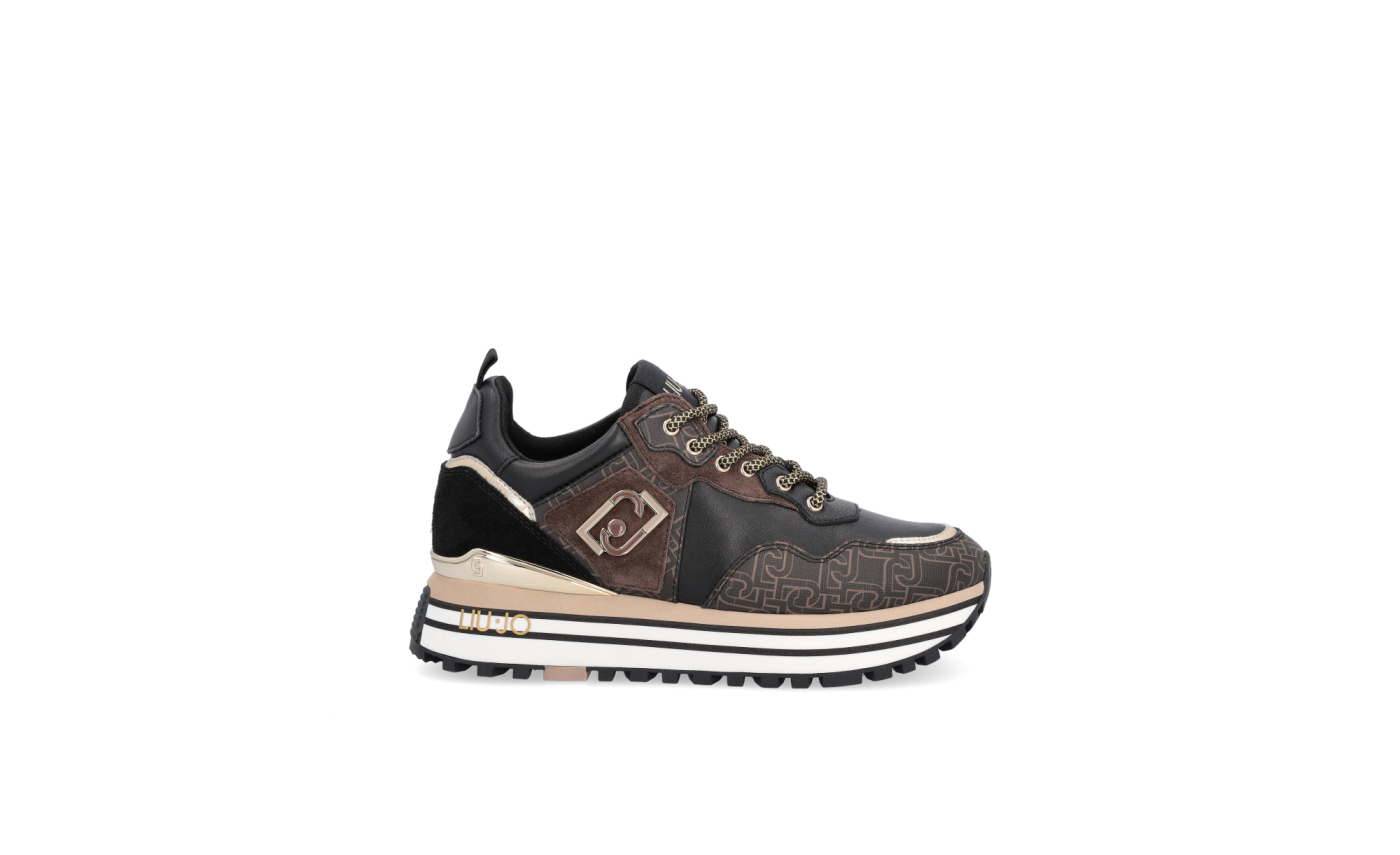 LIU·JO sneaker color marrón y negro con logotipo y suela en goma con vivos