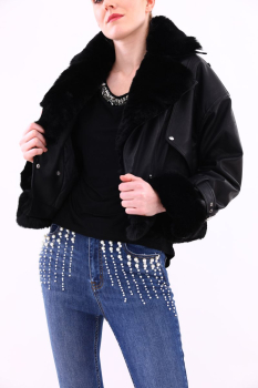 MET chaqueta en ecopiel color negro, de talle  perfecto y con pelo - 2