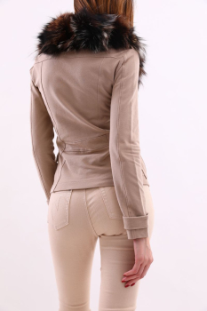 MET jeans chaqueta en algodón color camel con pelo en el cuello y bolsillos - 2