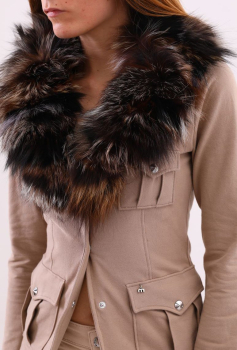 MET jeans chaqueta en algodón color camel con pelo en el cuello y bolsillos - 3