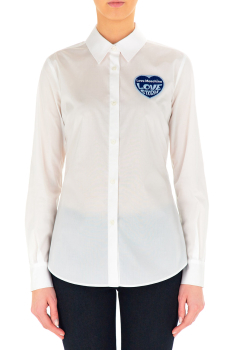 LOVE MOSCHINO camisa color blanco con bolsillo con corazón y logo en azul - 1