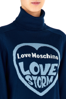 LOVE MOSCHINO jersey con cuello alto azul  con logotipo y manga acampanada - 3