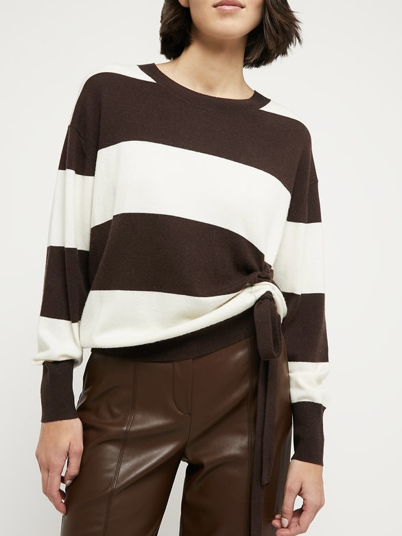 PENNYBLACK jersey lana rayas  crudo y marrón con frunzido lateral
