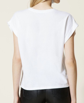 TWINSET camiseta color blanco con aplicaciones de  logo en leopardo - 4
