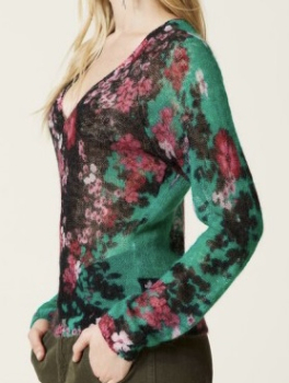 TWINSET jersey escote pico con estampado de flores negro, verde esmeralda y fúcsia - 1