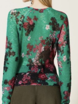 TWINSET jersey escote pico con estampado de flores negro, verde esmeralda y fúcsia - 2