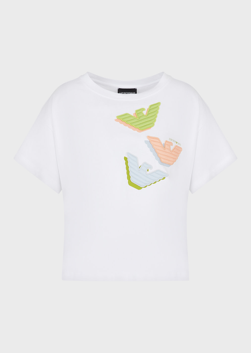EMPORIO ARMANI camiseta manga corta blanca  con aplicaciones de águila multicolor
