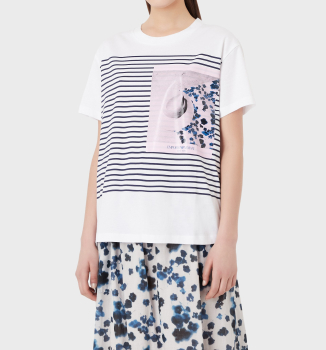 EMPORIO ARMANI camiseta manga corta blanca  con rayas azul marino