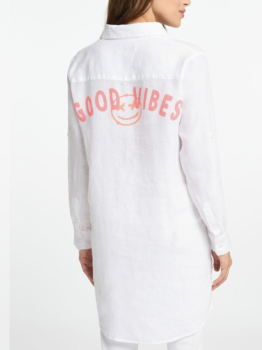 FRIEDA&FREDDIES camisa en lino color blanco con lettering en la espalda - 2