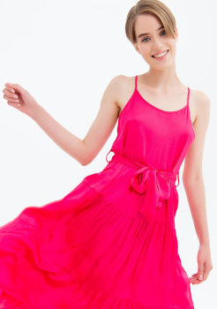 FRACOMINA vestido midi en raso color fresa - 2
