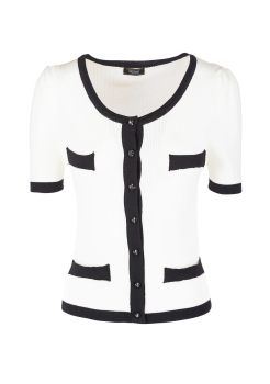 FRACOMINA chaqueta manga corta blanca con vivos en negro y bolsillos - 4