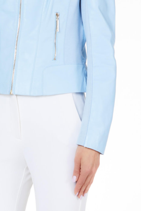 LIU·JO chaqueta combinada en piel y punto roma  azul cielo - 3
