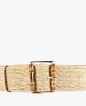 LOLA CASADEMUNT cinturón en rafia crudo con hebilla de bambú - 4
