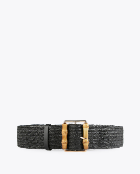 LOLA CASADEMUNT cinturón en rafia con hebilla de bambú negro