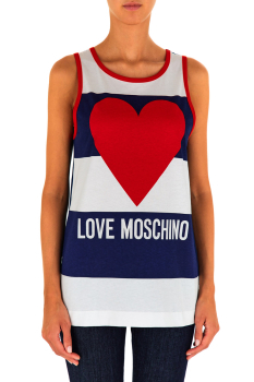 LOVE MOSCHINO camiseta sin mangas en rayas azul marino y blanco con corazón - 1