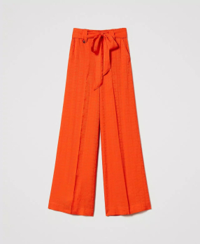 TWINSET pantalón ancho con logo en relieve naranja - 3