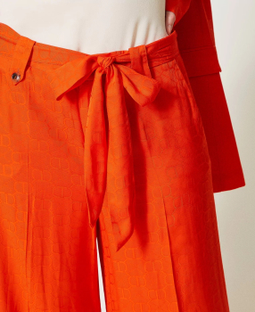 TWINSET pantalón ancho con logo en relieve naranja - 4