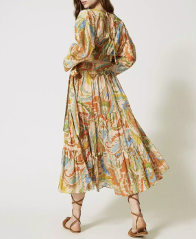 TWINSET falda larga con estampado de flores y cashemirs en naranja y multicolor - 3