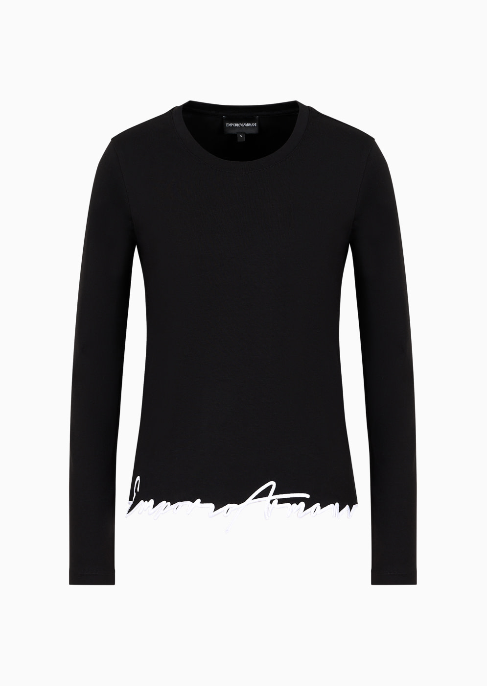 EMPORIO ARMANI camiseta negra con logo endamascado y escote pico