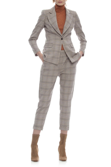 KOCCA pantalón con estampado de cuadros gris,  teja y blanco, con gomas en la cintura - 2