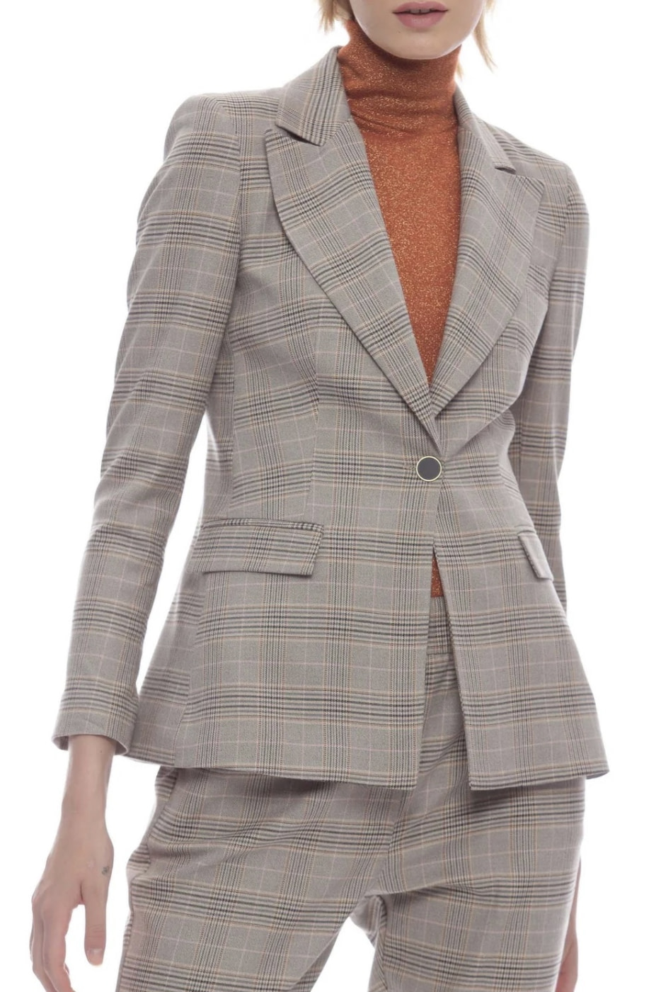 KOCCA blazer con estampado de cuadros gris,  teja y blanco