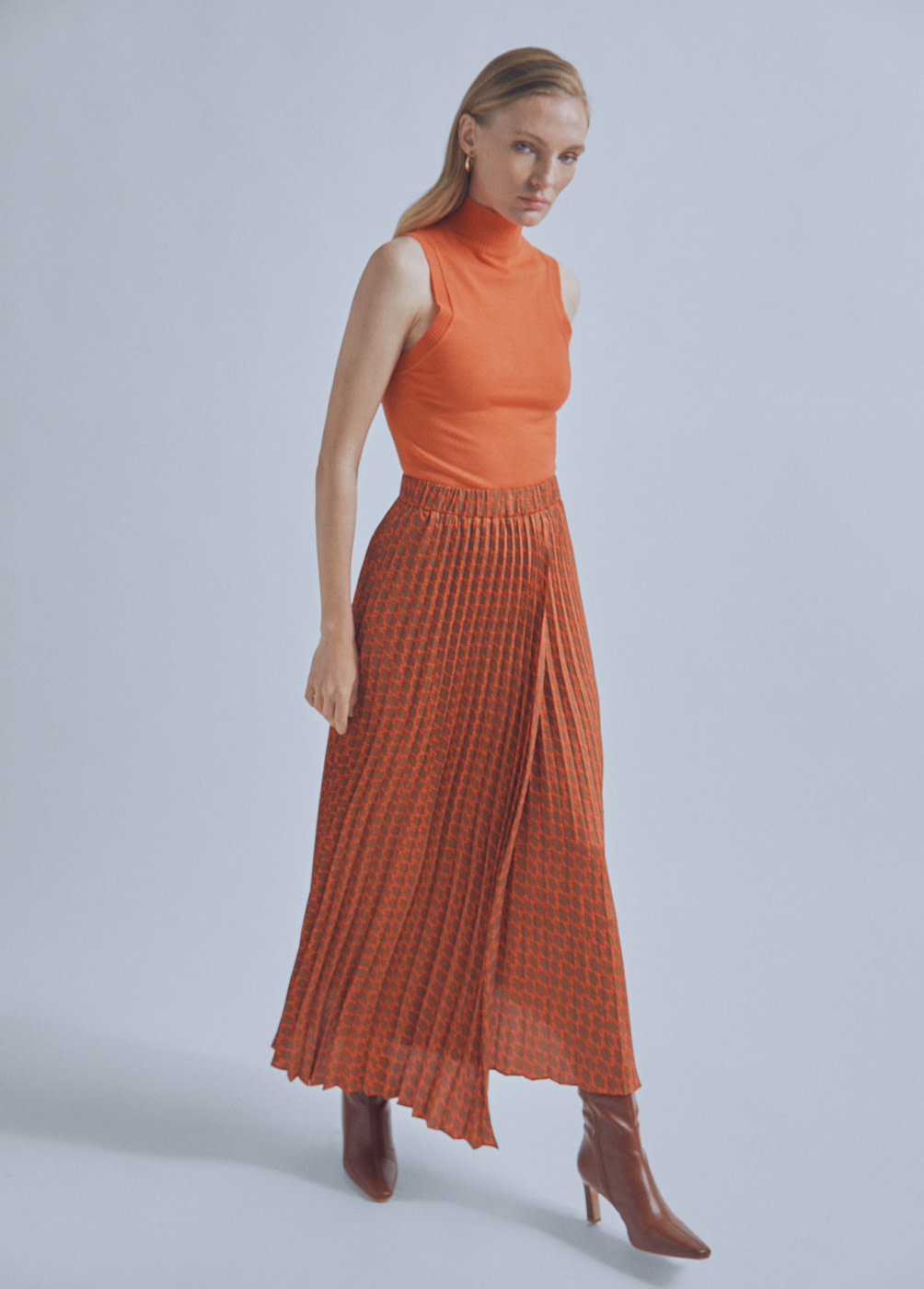 MAITE falda plisada en estampado M naranja