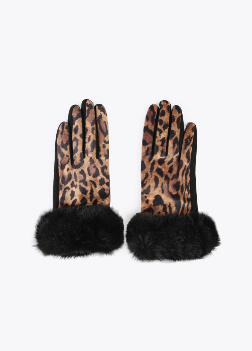 LOLA CASADEMUNT guantes en animal print y pelo