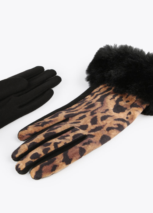 LOLA CASADEMUNT guantes en animal print y pelo - 3