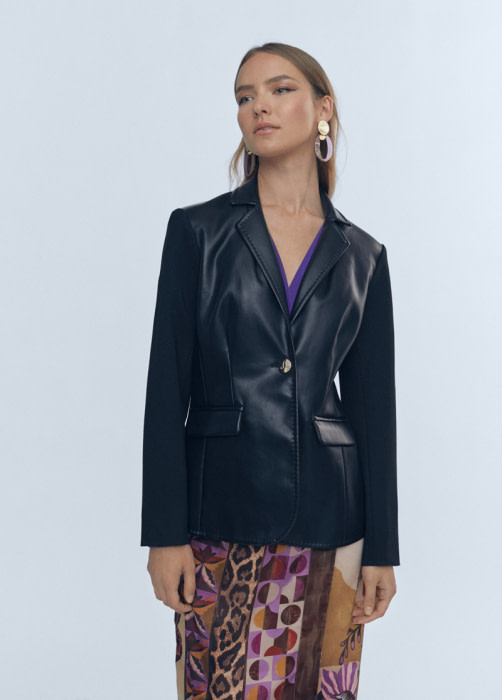 LOLA CASADEMUNT blazer combinado ecopiel y punto  roma color negro