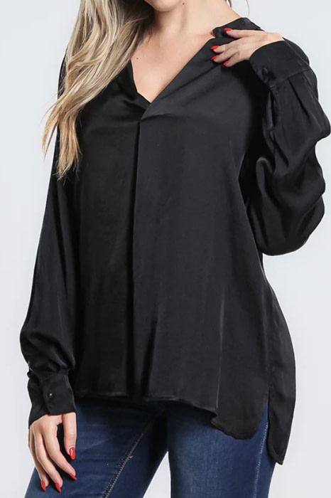 MET camisa en raso color negro con escote pico - 2