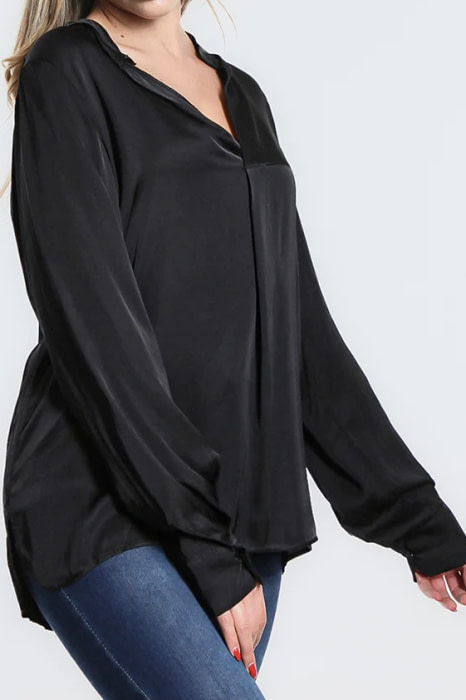 MET camisa en raso color negro con escote pico - 3