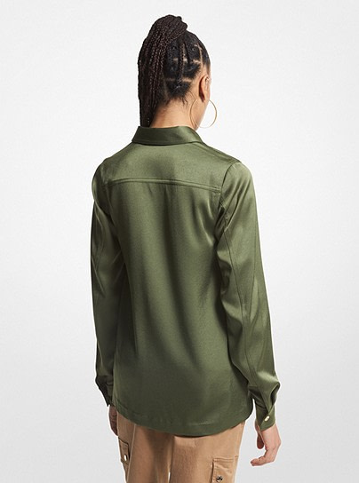 MICHAEL KORS camisa en raso color caqui con  bolsillos - 2