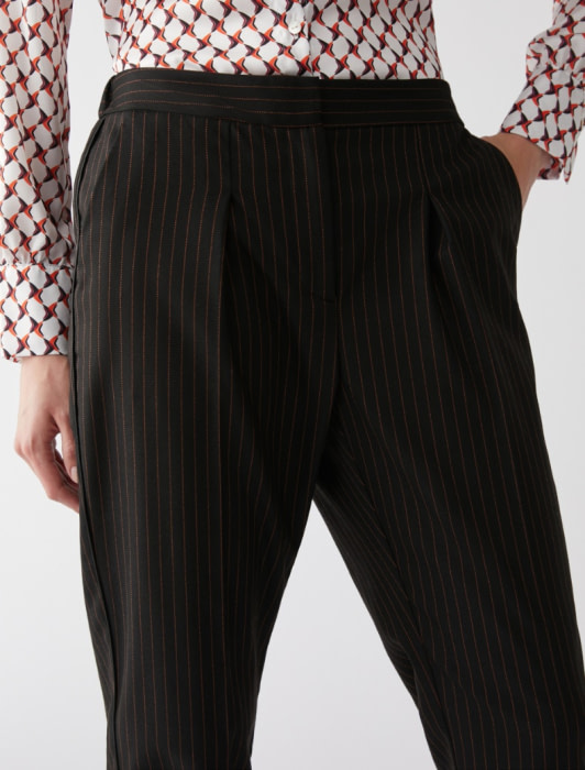 PENNYBLACK pantalón con pinzas en rayas negro y  naranja - 4
