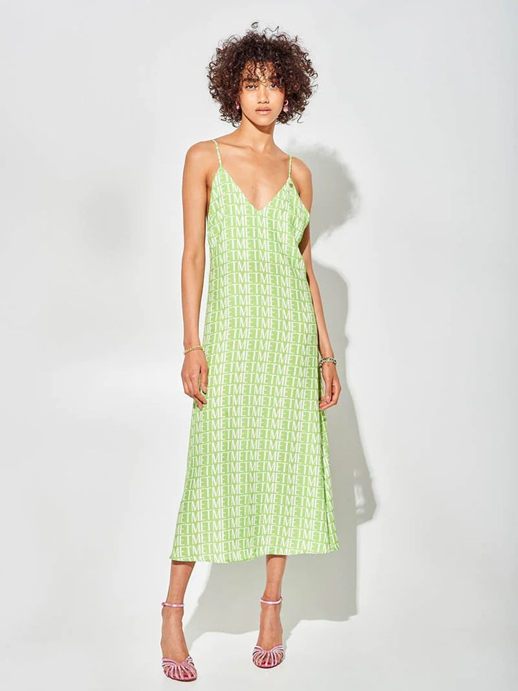 MET JEANS vestido en tirantes color verde con logo