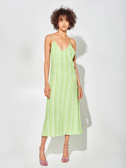 MET JEANS vestido en tirantes color verde con logo