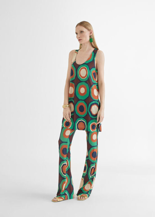 LOLA CASADEMUNT BY MAITE pantalón estampado verde  y naranja con círculos - 2